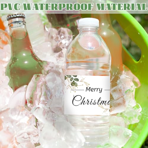 URROMA 50Pcs Merry Christmas Water Bottle Labels Red Christmas Flower Water Bottle Stickers Waterproof Drinks Wrappers for Christmas Party Favors Decor - Image 4