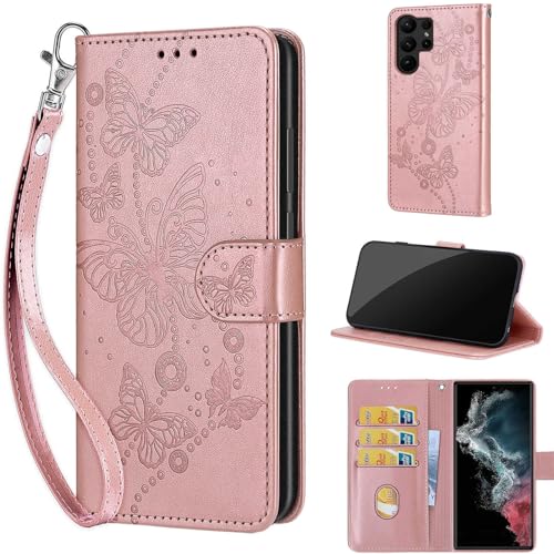 Étui portefeuille à rabat pour femme Samsung Galaxy S23 Ultra avec fentes pour cartes