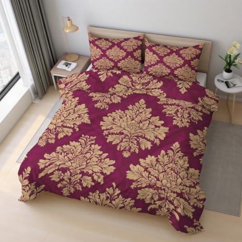Housse de couette 220x240 bordeaux avec 2 taies d'oreiller motif baroque - 3