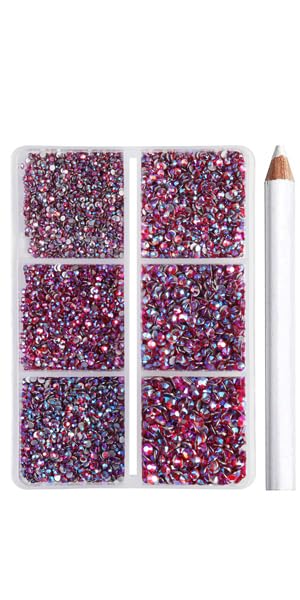 Image of Beadsland Flatback Rhinestones, Light Siam AB, 7200pcs Mixed 6 Sizes | Glass Nail Gems, Round Crystal, With Wax Pencil Kit, SS3-SS10, Light Red AB
