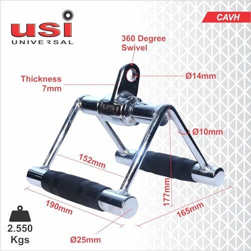 Image of USI Universal Cable Machine Attachment LAT Pulldown Attachments Home Gym Triceps Pull Down Attachment Cable Machine Equipments for Home Gym (Silver- V-Shaped Bar)