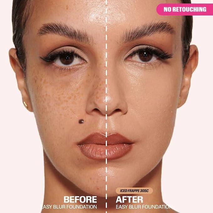 H.U.D.A - Easy Blur Natural Airbrush Lightweight Blur Liquid Foundation with Niacinamide, Buildable Coverage, Natural Airbrush Finish, Hydrating & Long-Lasting Face Makeup - Color: Iced Frappe 305C