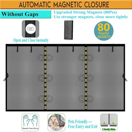Image of Magnetic Garage Door Screen 16x12ft for 2 3 Car, Doors Durable Fiberglass Heavy Duty Mesh Magnetic Net, Pets Friendly Retractable for Carport Garage Patio Porch (Black, 16x12ft)