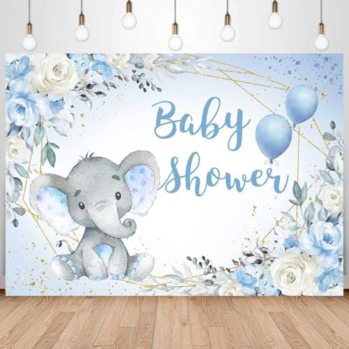 Fondo fotográfico elefante Baby Shower 7x5ft azul miniatura 1