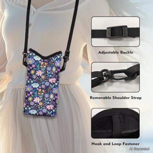 Image of Mini Crossbody Cellphone Bag for Women Water Resistant Small Phone Wallet Purse with Shoulder Strap Phone Case for iPhone 11 /10 / 9, 8'' x 4'', Hippie Lotus Daisy Floral Blue