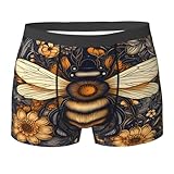 Boxershorts Herren Vintage Bienenblumen-Gemälde Unterhosen Weiche Mit Komfortbund Männer Boxershorts, Für Liebhaber, Vati, Ehemann, L