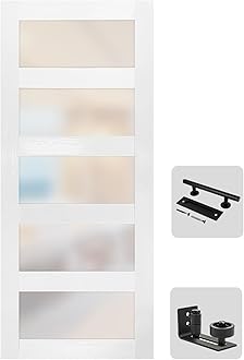 S&Z TOPHAND® 34 in x 80 in Glass MDF BarnDoor, PVC Surface, Simple DIY Assembly, with Senior Door Handle. Only Door, No Sliding Hardware Set.