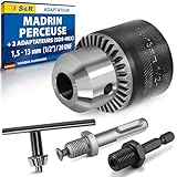 S&R Adaptateur SDS-Plus Mandrin Perceuse 1.5-13 mm 1/2-20 UNF avec Clé de Serrage