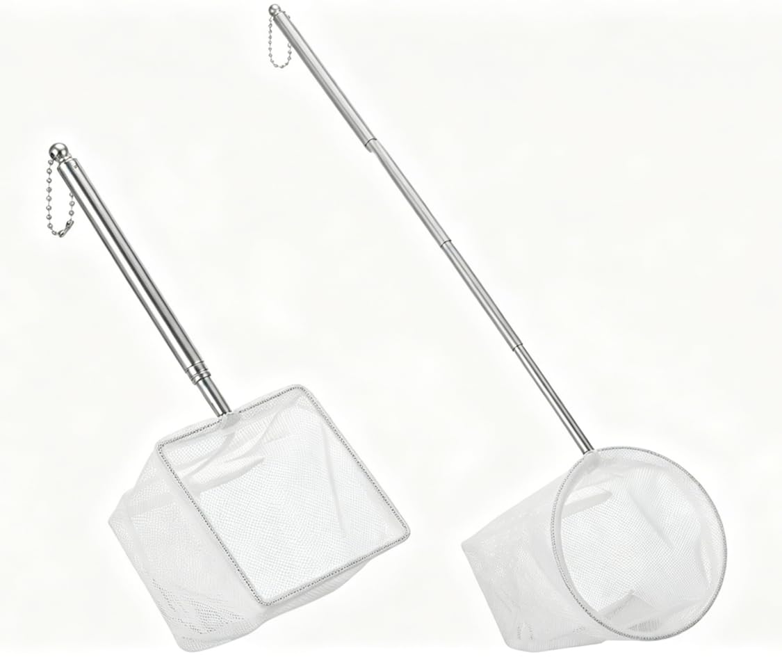 Fish Net 2 Pack Extendable Handle Stainless Steel Square Round Fishing