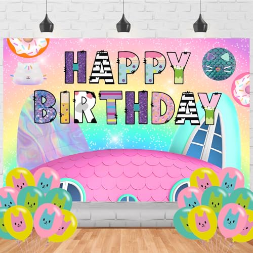 Image of Cartoon Doll House Birthday Party Supplies Backdrop 5x3 Cartoon House Kids Happy Birthday Background Photography Gabbies Party Decorations Banner Photo Booth Props