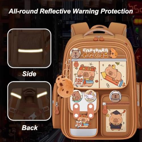 Capybara Backpack for School Girls Boys, Cute Kawaii Lightweight Capybara Backpack, Large-Capacity Waterproof Multiple Pocket (Purple)3