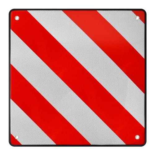 Señal de Advertencia de Rayas Blancas Rojas 2 en 1, Placa de Reflectante de Advertencia Rojo y Blanco, 50x50cm Señal de Advertencia Trasera Reflectante de PVC Italia España Portugal