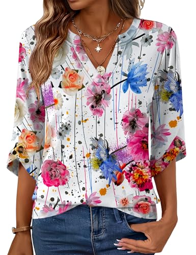 Kistore Women's 3/4 Sleeve V Neck Tunic Tops