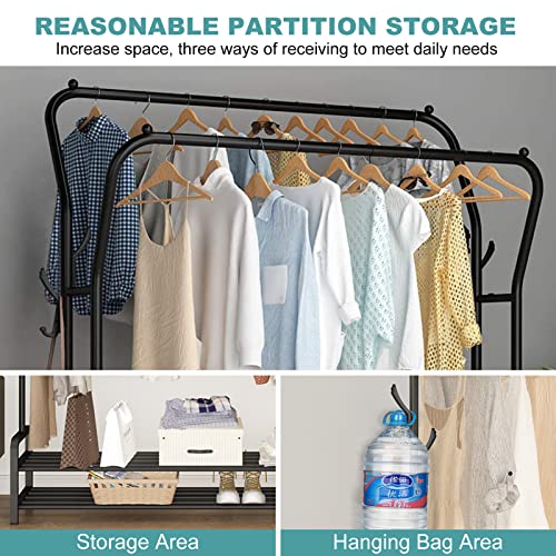 image for Wlretmci Clothing Rack with Shelves, Double Rods Clothes Rack Garment 