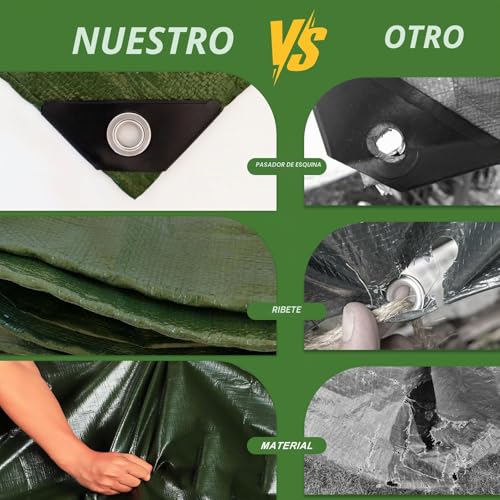 Miniatura 5 de Lona Impermeable 2 X 3 M, Lona Con Ojales, Antidesgarro Y Resistente A Rayos Uv, Lona De Tejido Para Muebles De Jardín, Muebles De Piscina, Cama Elástica, Coche, Color Verde
