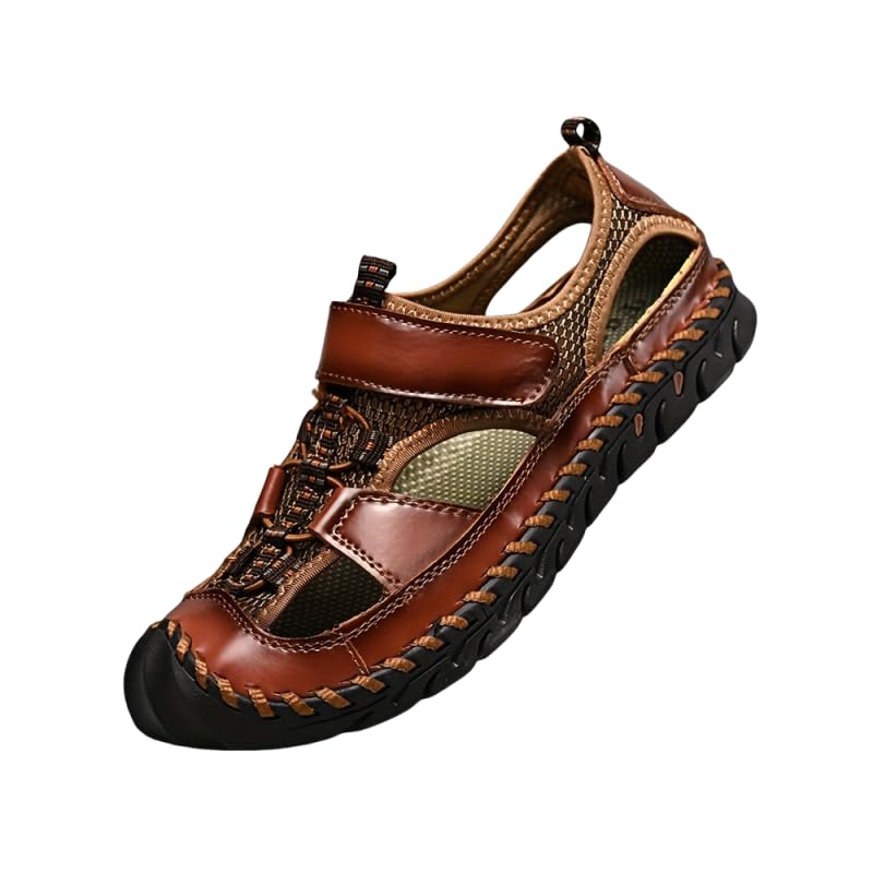 Men's Summer Closed Toe Hiking Sandals, Comfy Breathe Splicing Mesh Non-Slip Softsole Outdoor Travel Beach Shoes