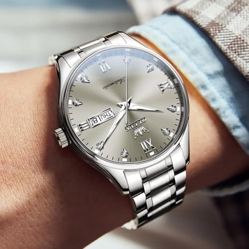 Image of OLEVS Automatic Watches for Men Self Winding Mechanical Wristwatch Luxury Business Dress Stainless Steel Luminous Waterproof Calendar Mens Watch