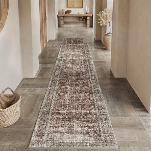 PureCozy Black Runner Rug 3x10 Vintage Area Carpet Hallway Long Indoor Kitchen Washable Living Room Low Pile Traditional Distressed Retro Accent Throw Rug Non Slip Laundry Bathroom Office Di