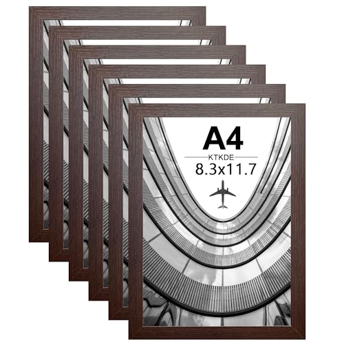 Image of KTKDE A4 Picture Frame Set of 6,Walnut Wooden Photo Frame for Certificate Poster and Photo, Horizontal or Vertical Formats 8.3x11.7 Frame with Shatter Resistant Plexiglass Home Decor best gift