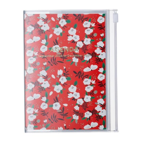 MARK'S 2024/2025 Taschenkalender A6 vertikal, Flower Pattern, Red: Von September 2024 bis Dezember 2025