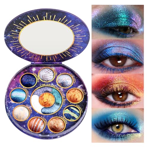 Galactic Assemble Eyeshadow Palette 14 Colors Glitter Shimmer Metallic Eye Shadow Pallet Brown Blue Galaxy Eye Makeup Palettes Create Space-like Eyes Make up Vegan & Talc Free