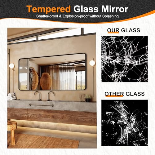 Image of Delma Bathroom Vanity Mirror, Black Framed Mirror for Over Sink, 30x60 | HD glass, distortion-free for makeup and grooming, Sturdy frame, all mounting hardware, hangs horizontal or vertical