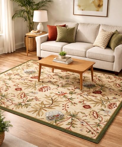 Image of Carpets Pista Green Hand Tufted Wool Carpet 5x7 Feet | Handmade Area Rug for Living Room, Bedroom & Dining Room | Soft Premium Wool Carpet for Home Decor