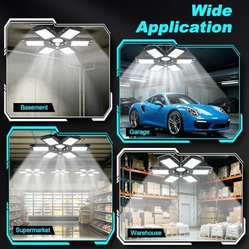 Image of Luyata 2 Pack LED Garage Lights 200W Deformable 20000LM Close to Ceiling Light Fixtures 6500K Ultra Bright LED Shop Light with 6 Adjustable Panels for Work Shop Warehouse Attic