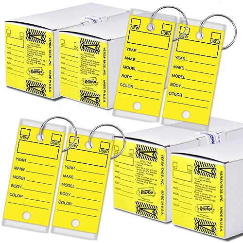 Image of Versa-Tags Yellow Self-Protecting Key Tags with Chrome-Plated Split Rings, 1000 Count Automotive Dealership Key Tags for Car Truck RV Inventory & Service Organization | Yellow self-protecting key tags with chrome-plated split rings for automotive dealerships, vehicle inventory