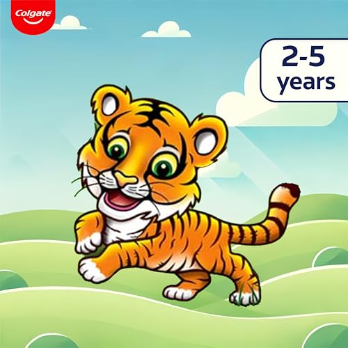 Image of Colgate Kids Tiger Toothpaste for 2-5 Years - 80gm, Tooth Paste with 50% Lesser Abrasive Formula for Protecting Against Cavities (Strawberry Flavour)