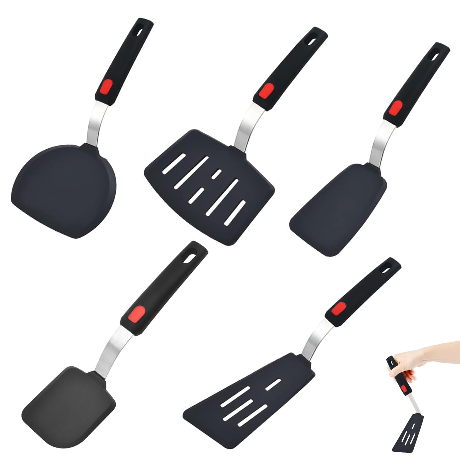 Espátulas de silicona, juego de 5 espátulas de silicona para utensilios de cocina antiadherentes, resistentes al calor hasta 315.6 °C, utensilios de cocina antiadherentes, utensilios de cocina sin BPA
