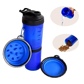 Adorcat Pet Water Bottle for Traveling 2-in-1Food Container with Collapsible Water Bowls