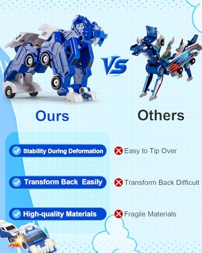Image of Collision Transforming Dinosaur Car Toy, 2 in 1 Magnetic Car Transform into Dinosaur Toys, Dino Robot Toy, Transformer Toys for boys 4-6, Deformation Car Birthday Party Gifts for Kids Boys Girls, Blue
