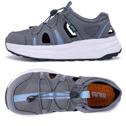 Image of Mens Closed Toe Wide Width Hiking Sandals Summer Walking Water Shoes Comfortable Recovery Fisherman Sport Sandals