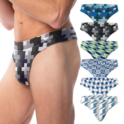 AMERICAN HEAVEN Men's 6 Pack Thong Underwear | T-Back Micro Fiber Stretch Workout Active Bikini Thongs