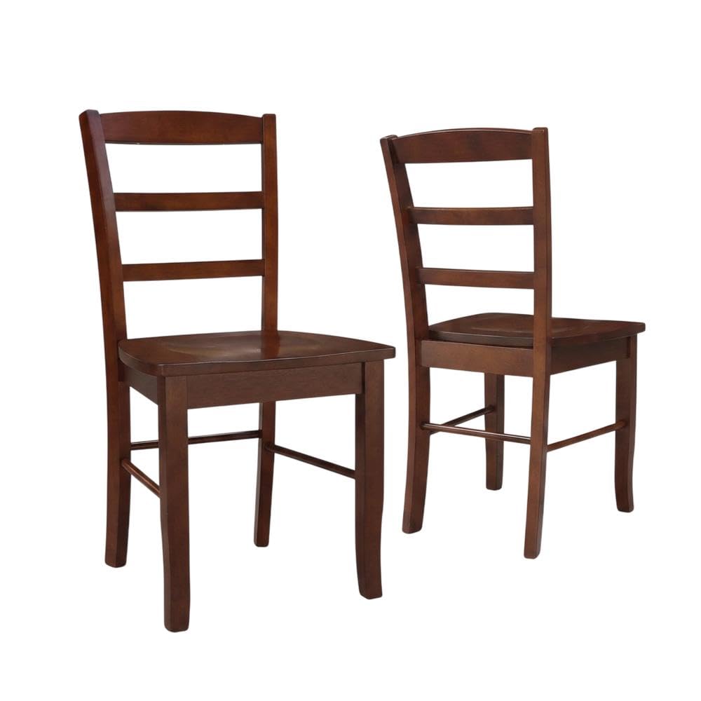 Solid Wood Dining Chair with Ladderback Design by Furnifact – Wood, Espresso, Pack of 2