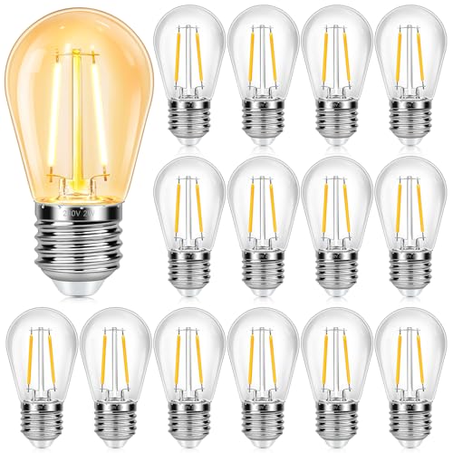 15 Pezzi Lampadine di Ricambio S14 E27 LED 2W, Equivalente Incandescenza 20W, Bianca Calda 2700K, 160LM, Impermeabili IP44, Non Dimmerabile, per Stringa Luminose Illuminazione Interna ed Esterna