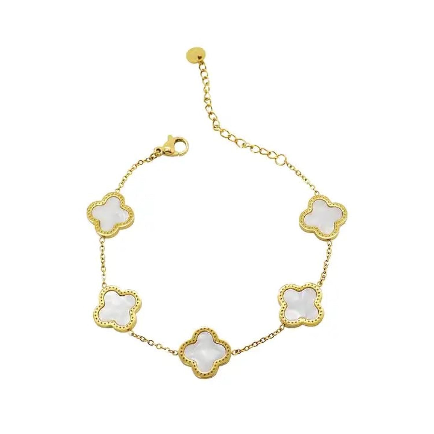 LuviShti Lucky Four Leaf Clover bracelet for Women and Girls 18 k Gold Plated Stainless Steel - white color