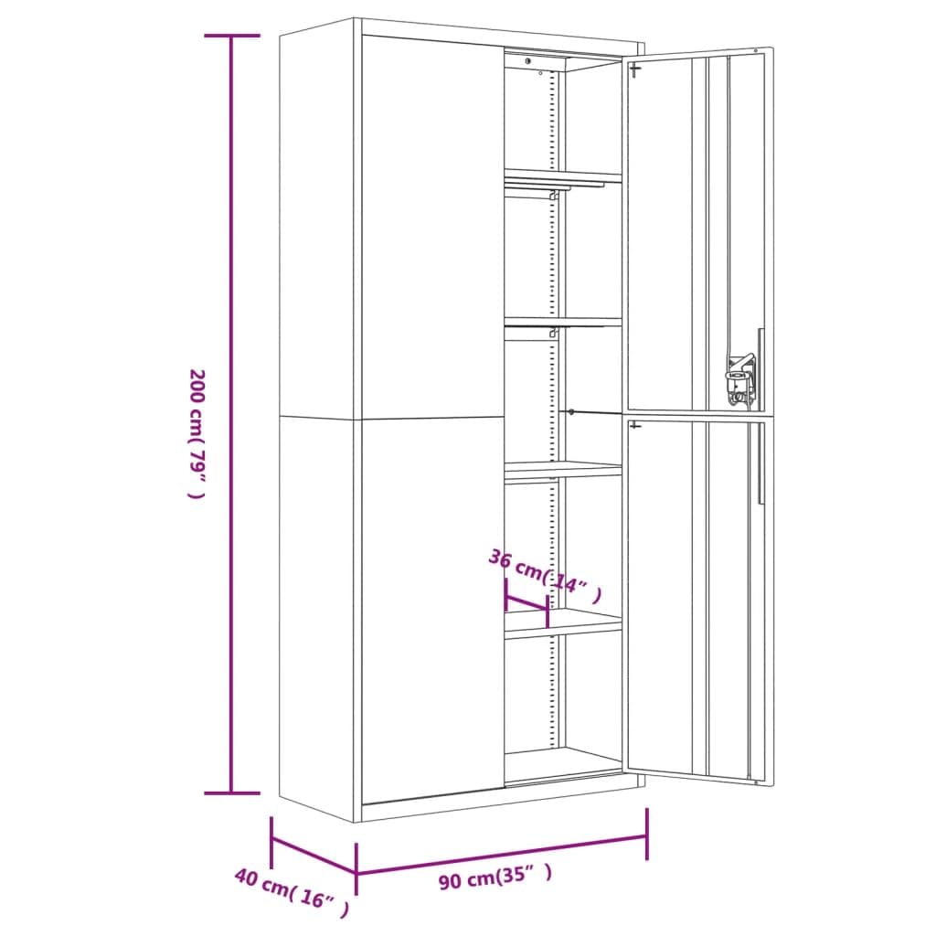 Archivador alto acero negro 90 x 40 x 200 cm con cerradura oficina