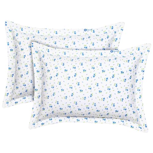 Image of HOUSE FOX Handloom Zipper Cotton Pillow Covers /Cases /Protectors (NOT Pillow) Set of 2 Pair Or 4 Pcs,Size -18x28inch with Zip /Chain (Standard, White Blue)