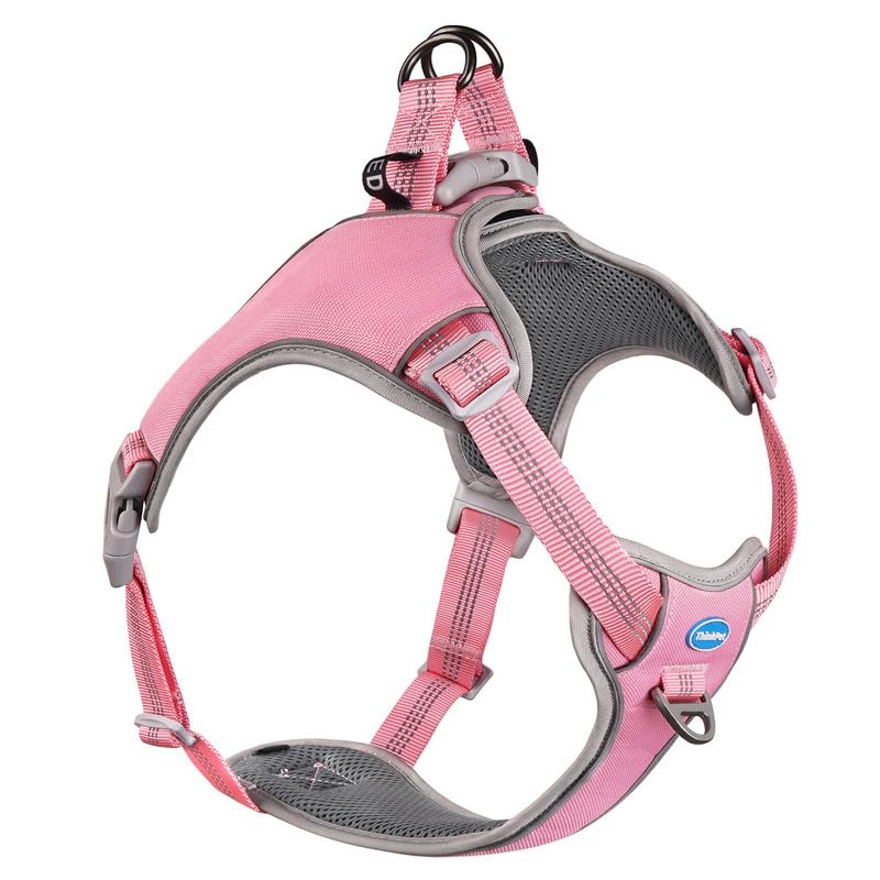 ThinkPet No-Pull Harness, Escape Proof Step-in Reflective Dog Vest Adjustable Breathable Halter Harness with Back/Front Clip for Better Control