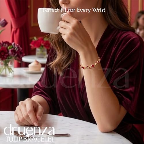Image of druenza Tulip Bracelet for Women Stylish | Gold Plated Floral Crystal Jewellery | Elegant Adjustable Chain Bracelet for Girls Stylish | Trendy Daily Wear Party Jewelry Gift for Women & Girls