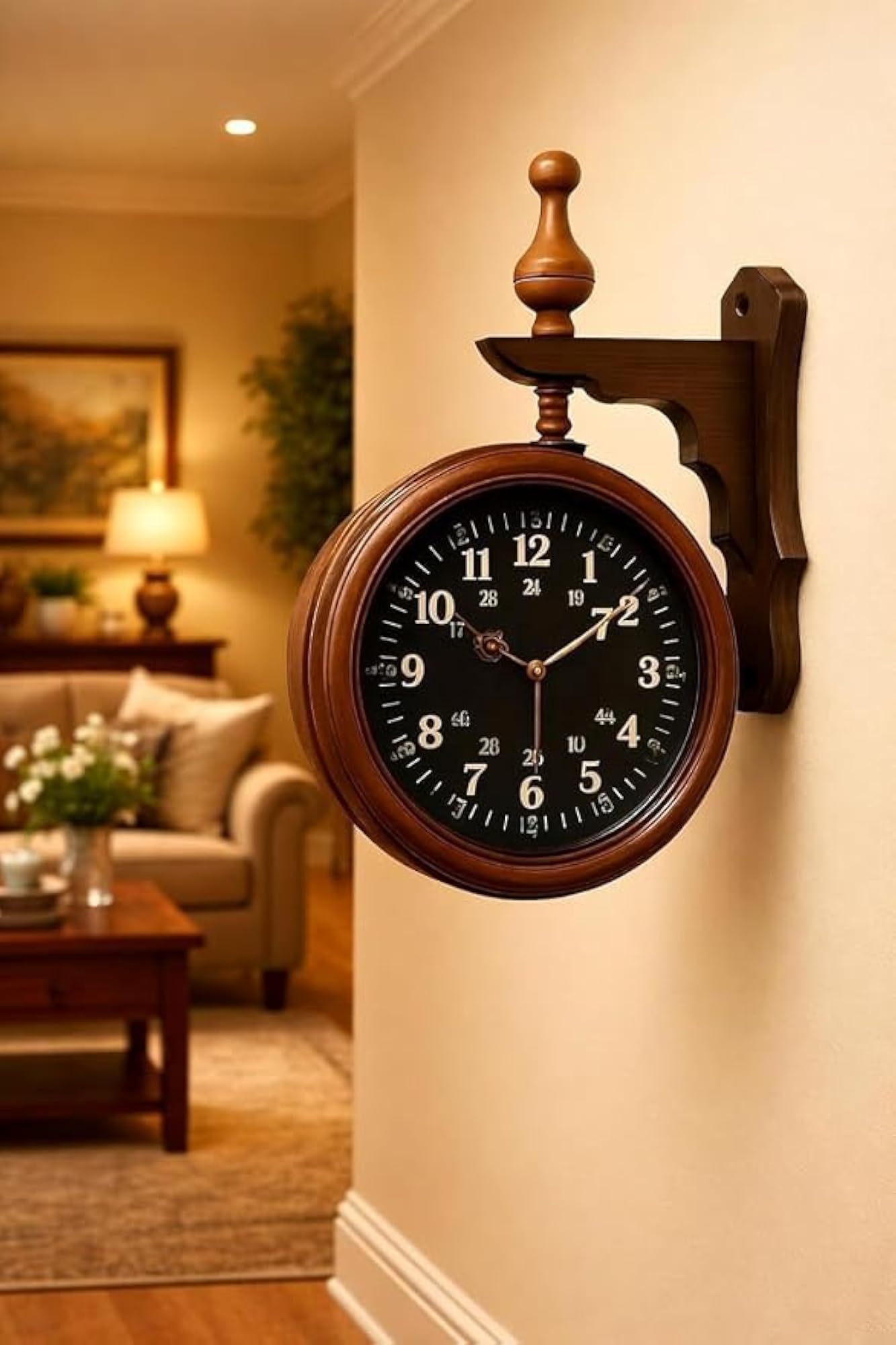Vintage Double-Sided Railway Station Wall Clock
