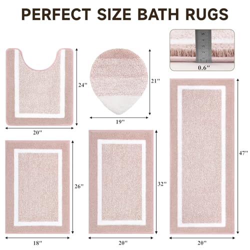 Pauwer Bathroom Rugs Set 5 Piece, Non Slip Microfiber Bath Mat, Dusty Pink - image 2