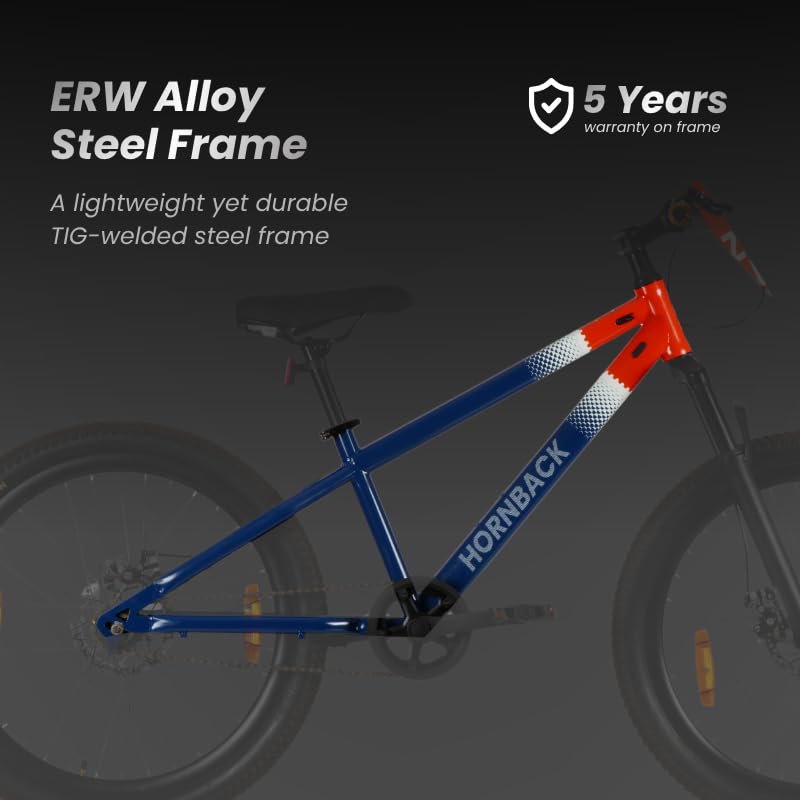 Image of HORNBACK ZORQ+ Mountain Cycle 24 Inch | Shimano 21-Speed Gear Cycle | PulsePods DRL + Indicator Lights | VeloBlade Visor | FXK Pro 100mm Lockout Suspension | for Men & Women