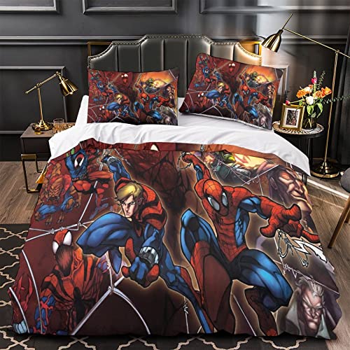 Spider-Man Kindermode-Bettwäsche Marvel Avengers Schönes Muster Für Jungen Mädchen Kinder Bettbezug Aus Mikrofaser+ Kissenbezüge Single(135x200cm) Cover
