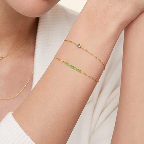 Descount Dainty Peridot Crystal Bracelet,18K Gold Plated Minimalist Charm Beaded Bracelet,Green Crystal Bar Bracelets For Women #TOP5