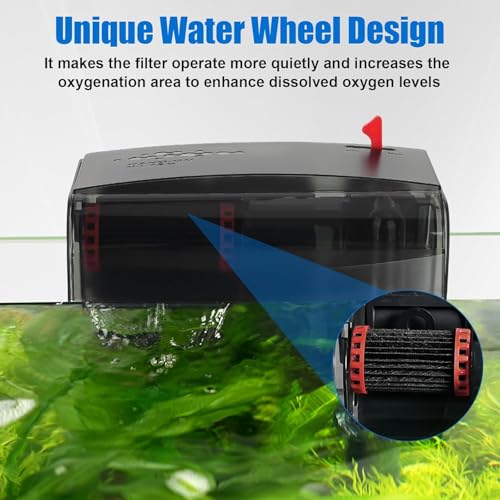 Image of AQQA Aquarium Filter 10-30 Gallon Fish Tank Filters with Bio-Wheel Power, Hang on Back Aquarium Filter, Adjustable Flow Hob Filter, Quiet Efficient and Silent Operation (8W 110 GPH)