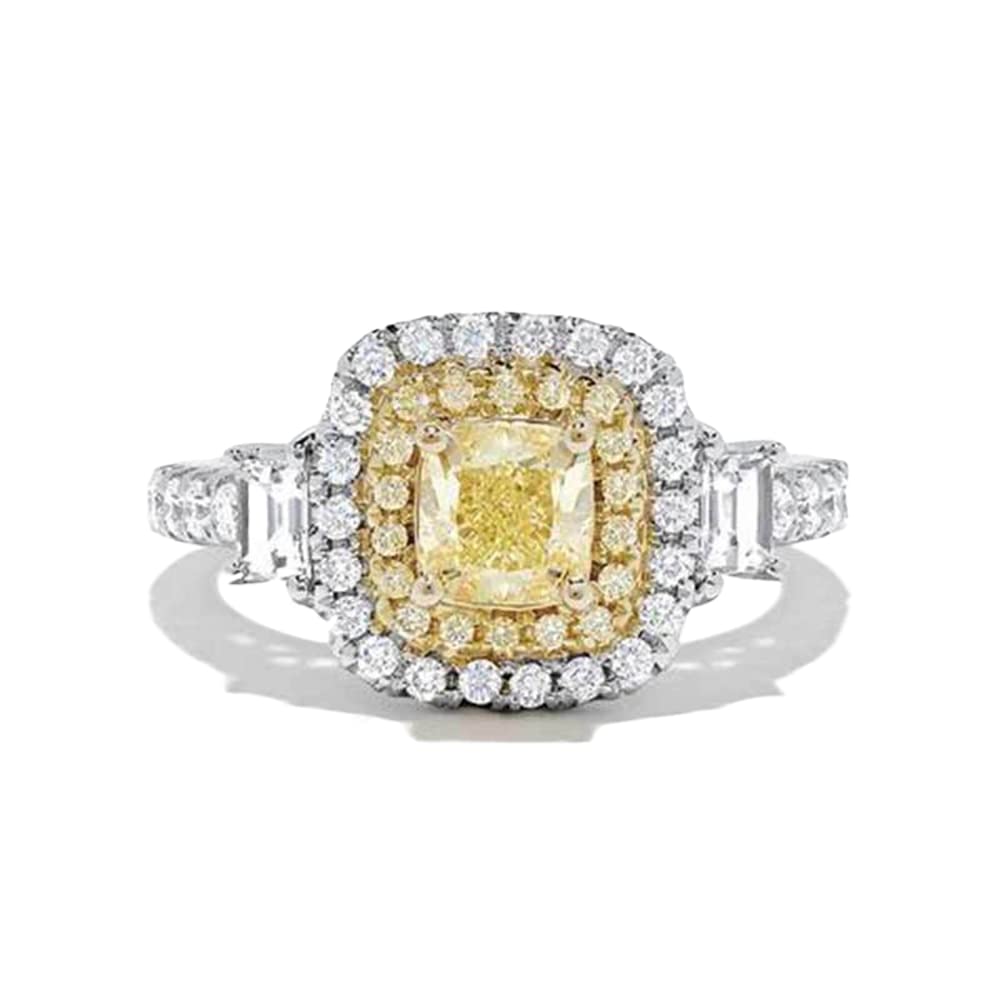 925 Sterling Silver Full Diamond Ring Shiny Citrine Ring Square Cut 3Ct Cubic Zirconia Promise Rings CZ Yellow Gem Cocktail Rings Eternity Engagement Wedding Band Ring for Women W.1 (US Code 7)