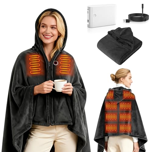 Heated Blanket Battery Operated Cordless Portable Heated Shawl, Winter Gift for Women